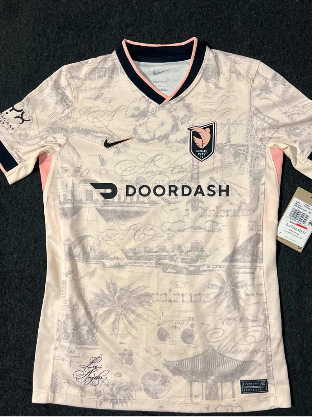 Nike Boys Medium 'Press 23' Soccer Jersey in White, Black & Pink Trim